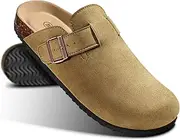 [KEMISANT] Men Clogs-Comfortable Suede Mules Slippers Sandals Nurse Potato Shoes Unisex-Cushioned Cork-Footbed