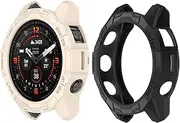 HUAYUWA 2Pack Soft TPU Case Cover (Black+Beige) Compatible with Garmin EPIX PRO 51MM / Fenix 7X PRO/Fenix 7X Smartwatch Protective Case Shell Accessories