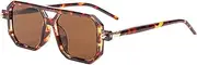 [Generic] Retro Aviator Sunglasses for Women Men Fashion Rectangle Sun Glasses Luxury Round Temples Designer UV400 Protection