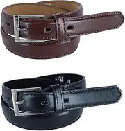 [CTM] Kid's Leather 1 inch Dress Belt with Square Buckle (Pack of 2)