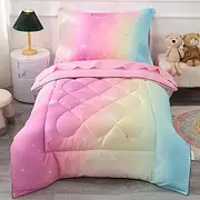 Wowelife Pink Toddler Bedding Set Star 4 Piece Princess Toddler Bed Sets for Girls(Stars)