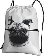 EdWal Pug Print Drawstring Backpack Gym Bags Sports Bags With Zipper Pocket For Travel Beach, Black, One Size