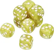 uxcell 10Pcs 6 Sided Colored Standard Dice, Acrylic D6 Mini Polyhedral Pearl Pattern Game Dice Set for Table Games or Math Learning, Yellow/White Point