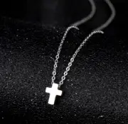 Tiny Silver Unisex Faith Cross Titanium S.Steel Pendant Chain Necklace