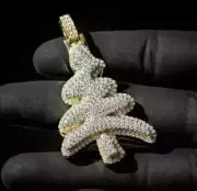 3Ct Round Cut Moissanite Christmas Tree Pendant 14K Yellow Gold Plated Silver
