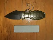 Mini Grenade key chain Folding Pocket Knife Green+sharpener sharpening stone
