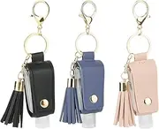 Beautyflier Hand Sanitizer Holder,Set of 3 PU Leather Keychain Holder with 30ml Portable Squeeze Empty Bottle for Hand Sanitizer, Essential Oil, Refillable Bottle (30ml)