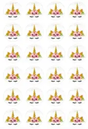 24x UNICORN FACE Style 2 Edible Wafer Cupcake Toppers PRE-CUT Ready to Use