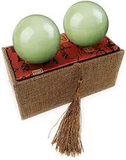 2 Inch Light Green Afghanistan Jade Baoding Balls Health Crystal Stress Exercise for Relief, Exercise, and Hand Therapy, Chinese Natural Stone Handballs with Carry Pouch (Box-Packed) M10