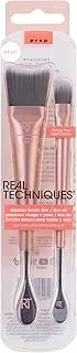 Real Techniques Skincare Brush Duo for Hands Free Skin Care Application, Eye Brush, and Jar Scoop With Stainless Steel, Use With Serums, Creams, and Toners, 2 Piece Set, Pink