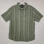 Quicksilver Shirt Green Striped Button Up Short Sleeve Men's Large NWT $66