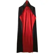 Black & Red Cape 140cm Halloween Costume Robe Vampire Witch Wizard Fancy Dress