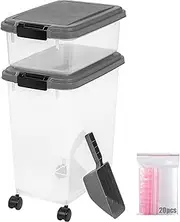 3-Piece 35 Lbs / 45 Qt Airtight Pet Food Storage Container Combo and Treat Box for Dog Cat and Bird Food, Stackable, Keep Pests Out, Translucent Body, Easy Mobility, Dark Gray
