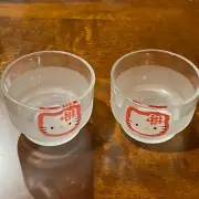 Set of two hello kitty small glass cups tea shot glass frosted