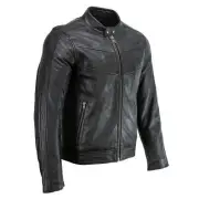 Milwaukee Leather Men's Black Cafe Racer Leather Jacket with Snap Button Collar