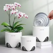 Meshpot 5 inch Orchid Pots with Holes for Repotting,Set of 1,Double Layer Plastic Imitate Ceramic Orchid Planter Provide Good Air Circulation,Clear Orchid Pot Match Decorative Orchid Container