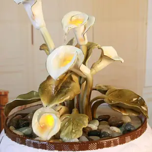 TQJ花卉流水夜燈擺件創意假山噴泉家居工藝品中式客廳家用裝飾