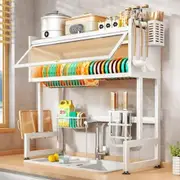 Danoz Kitchen - Sink Dish Cabinet Scalable Adjustment Stainless Steel Drain Rack Tabletop Bowl and Plate Organizer Household Kitchen Accessories