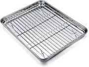 TeamFar Baking Tray and Rack Set, Stainless Steel 12.5x9.5x1 inches, Silver
