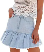 [Alloaone] Womens Fashion Shiny Sexy Mini Denim Skirt Pleated Skirt