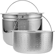 1 Set Stainless Steel Inner Pot with Rice Strainer Basket for Electric Pressure Cooker Rice Cooker Accessories with Soup Separation and Convenient Draining