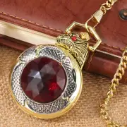 Unique Dragon Design with Red Crystal Stone Arabic Number Dial Pocket Watch Gift