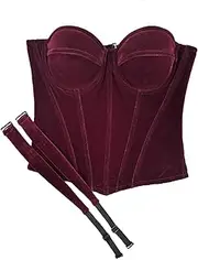 [NAVYN] Black Bustiers & Corsets Tops For Women Fashion Boned Velvet Corset Shapewear Lingerie Party Club Top Removable(Wine,80/36B)