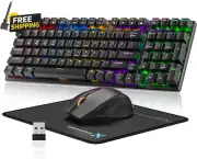 Wireless Mechanical Gaming Keyboard and Mouse Combo, 98 Keys RGB Backlit Brown S
