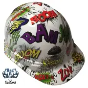 Hydro Dipped Hard Hat White Kaboom Cap High Gloss 6 Point Ratchet Suspension