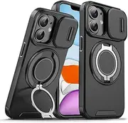 for iPhone 11 Case with [Slide Camera Cover][360° Rotate Ring Stand][Military-Grade Protective] Heavy Duty Protective Shockproof Phone Cover Case for iPhone 11-Black