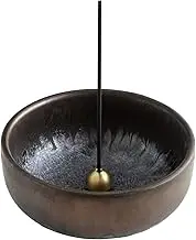 Asayu Made in Japan Zen Incense Holder for Sticks with Ash Catcher 3.9 inch (100mm) in Black and Gold, Japanese Ceramic Ash Catcher and Brass Incense Burner