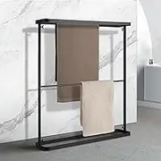 ACA Trading Bathroom Organizer Storage Holder Dry Freestanding Towel Rack Rail Hanger, Rustproof Household Bathrobe Rack for Bedroom Organizer Steel (Black)