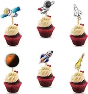 Space Astronaut Cupcake Topper Set | Outer Space-Themed Party Decorations for Kids Birthdays, Galaxy Events & Rocket Adventure Celebrations