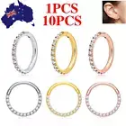 Surgical Steel Hinged Segment Sleeper 16g Hoop Ring CZ Ear Nose Lip Piercing