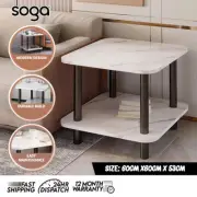 SOGA 60cm White Ceramic Side Table Stone Pattern Modern Design with Metal Legs