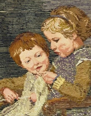 ALBERT ANKER 1892 "THE YOUNG KNITTERS" painting as a Needlepoint Tramme Kit