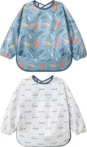 Little Dimsum Baby Bib with Pocket Waterproof Toddler Bibs Infant Feeding Bibs for Boys and Girls, Pack of 2 Colors
