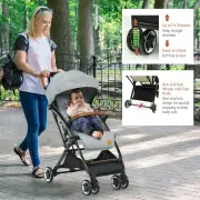 CostwayCanopy Stroller with Adjustable 95°- 175°Backrest for Baby-Grey