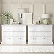 Merryluk Chest of Drawers Set of 2,6-Drawer for Bedroom Dresser Clothes Storage Cabinet Organizer Lowboy Bedside Table Bedroom Furniture Home Living Room Hallway Entryway