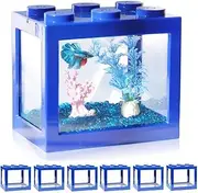 6 Pack Mini Fish Tanks, Stackable Micro Aquarium, Desktop Ornamental Fish Tank, Can Hold Small Fish, Crabs, Shrimp, Snails, Turtles, Jellyfish, etc., Suitable for Home, Office Decoration (Blue)