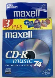 Maxell CD-R Music 3-Pack For Audio Recording 74 Minutes Assorted Colors New