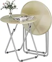Folding TV Tray Table, Round Foldable Snack Table with Sturdy MDF, Portable Side Dinner Table, for Eating, No Assembly Required, 17.5 x 17.5 x 26 in (Natural, 2Pcs)