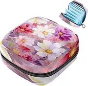Period Bag,Sanitary Napkin Storage Bag,Floral White Pink Flowers,Tampon Bag for Purse