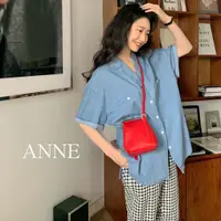 在飛比找蝦皮商城優惠-ANNE｜短袖襯衫 牛仔短袖襯衫 女襯衫 長版遮屁【AT20