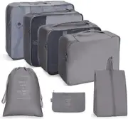 7 Set Packing Cubes Travel Cubes for Suitcases Lightweight Luggage Packing Orginzers for Travel Acessories,Grey