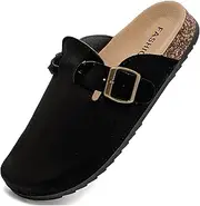 [Otoepazm] Unisex Clogs Mules with Cork Leather Slippers Garden Shoes with Premium Footbed, Black, 36 EU