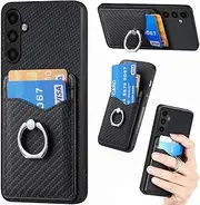 Compatible with Samsung Galaxy A25 5G Case,Compatible with Samsung Galaxy A25 5G [PC+TPU+PU] Card Holder Kickstand Phone Cover Black
