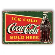 2x Tin Sign Coca Cola Ice Cold Sold Here Coca-cola Drink Rustic Decorative