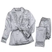 Nevenka Womens Pajamas Set for Spring Fleece Short Robe + Warm Long Pants