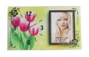 Wall/Table Clock Glass Density Board with Photo insert Multi-coloured 40cmx24cm